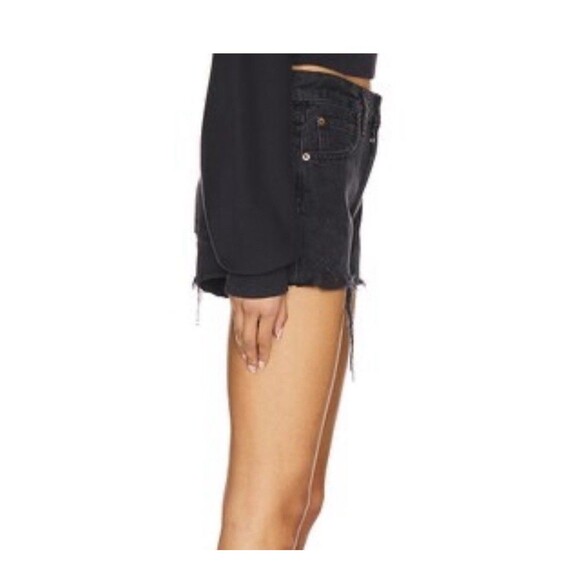 Agolde Parker Shorts Size 25 Black Cut Off Button Fly Raw‎ Hem Distressed $148 - Picture 3 of 11